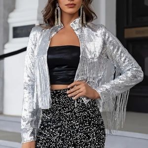 Silver Sequin Fringe Jacket NWT nashville bound country gal